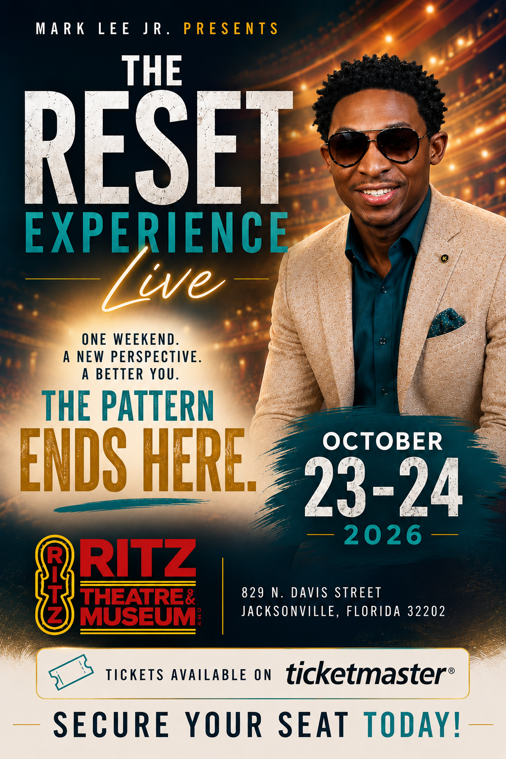The Reset Experience Live with Mark Lee Jr., October 23–24, 2026, at the Ritz Theatre and Museum in Jacksonville, Florida.